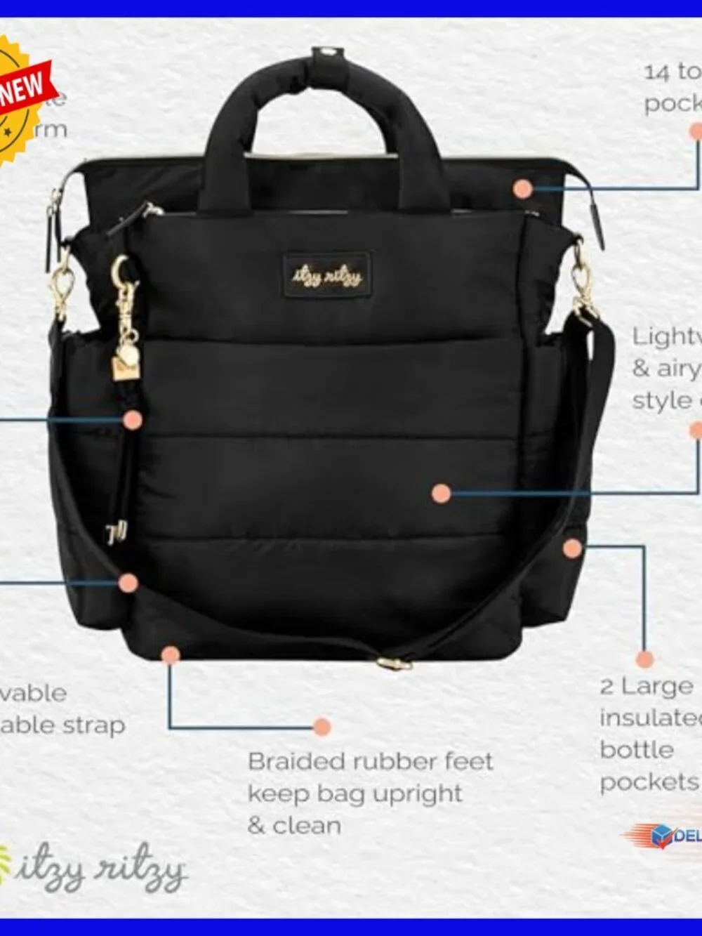 Convertible Diaper Backpack Tote with 14 Pockets, Changing Pad, Laptop